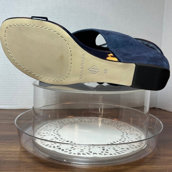 Donald Pliner Ofelia Navy Blue Suede Patent Leather Wedge Sandals Women 8M - Picture 8 of 8